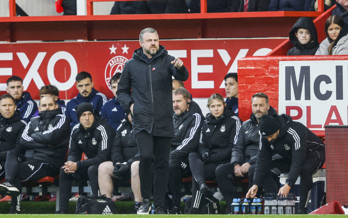 Aberdeen manager Jimmy Thelin during a Premiership match against Hibs at Pittodrie.