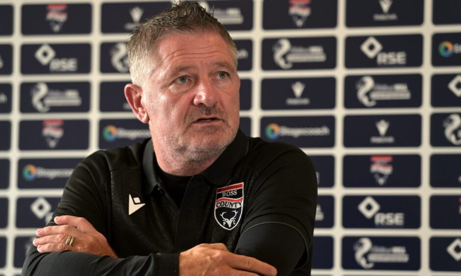 Ross County manager Tony Docherty speaking at a pre-match press conference at the Global Energy Stadium, Dingwall, on October 8, 2025.
