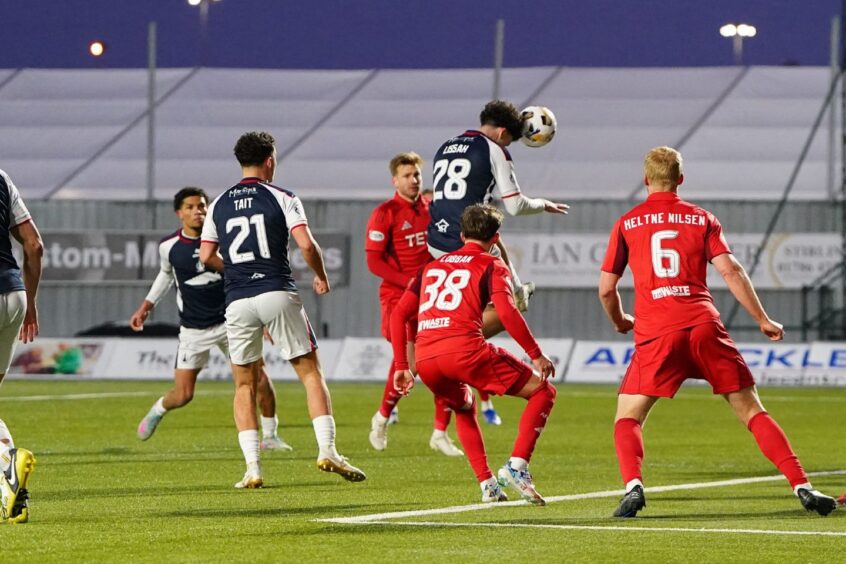 Filip Lissah of Falkirk scores in a 1-0- win against Aberdeen.