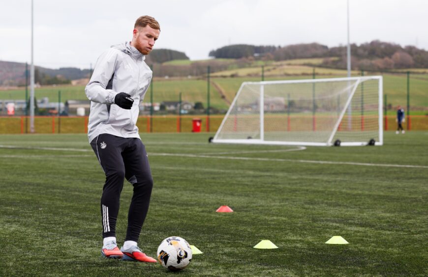Liam Morrison during Aberdeen training at Cormack Park on January 30.