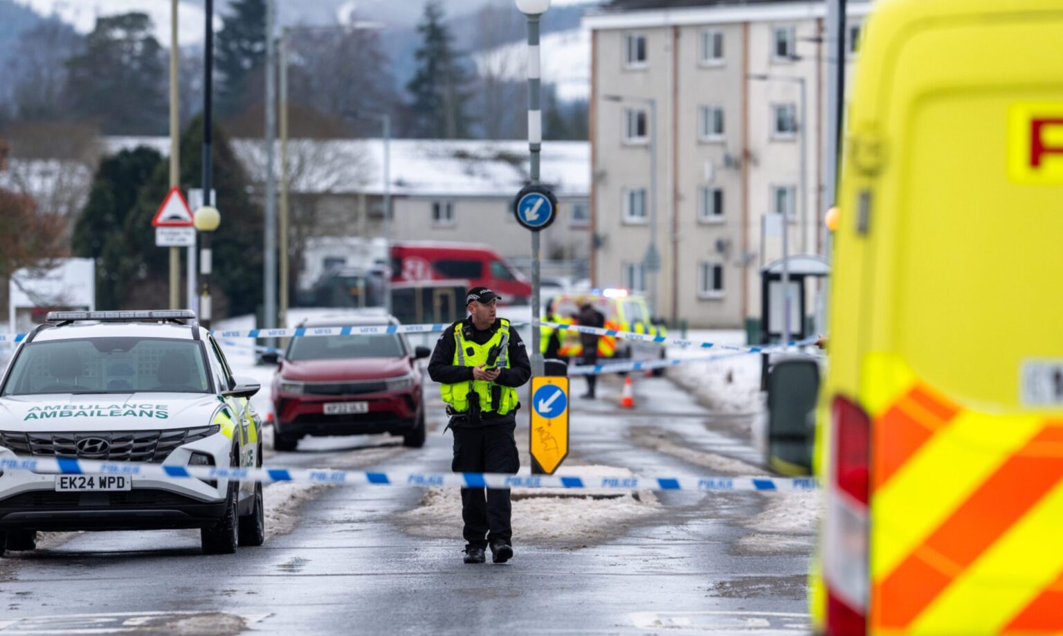 Inverness Riot Police Police cordon off Balloan Road, Inverness after three found injured
