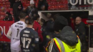 Rangers midfielder Nico Raskin criticised after appearing to soak an Aberdeen fan with water bottle