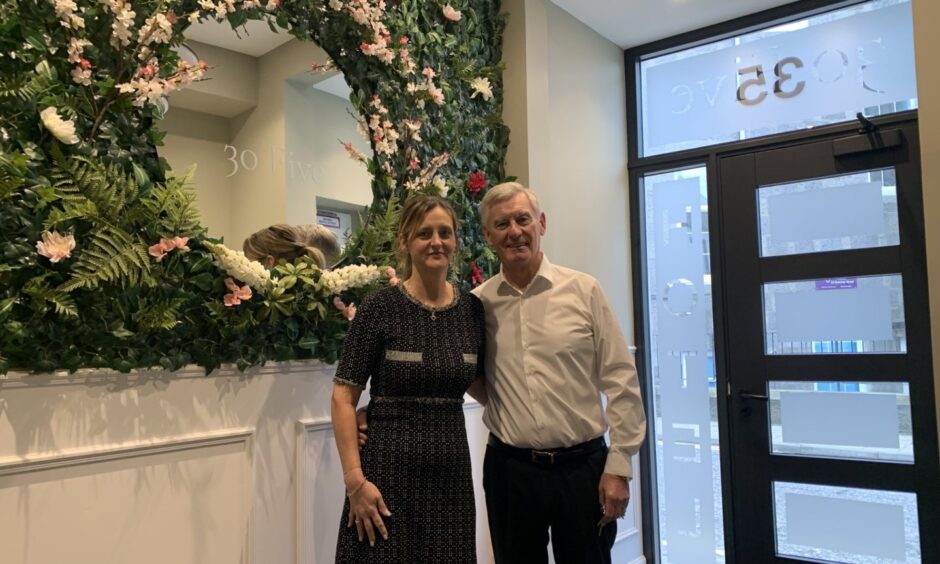Stephen Taylor and daughter Shelley in the entrance to new Aberdeen hotel 30 Five. Image: Liza Hamilton / DC Thomson