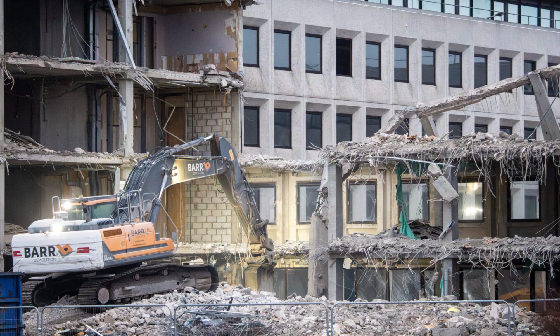 Demolition under way on Aberdeen office block at Rubislaw Quarry
