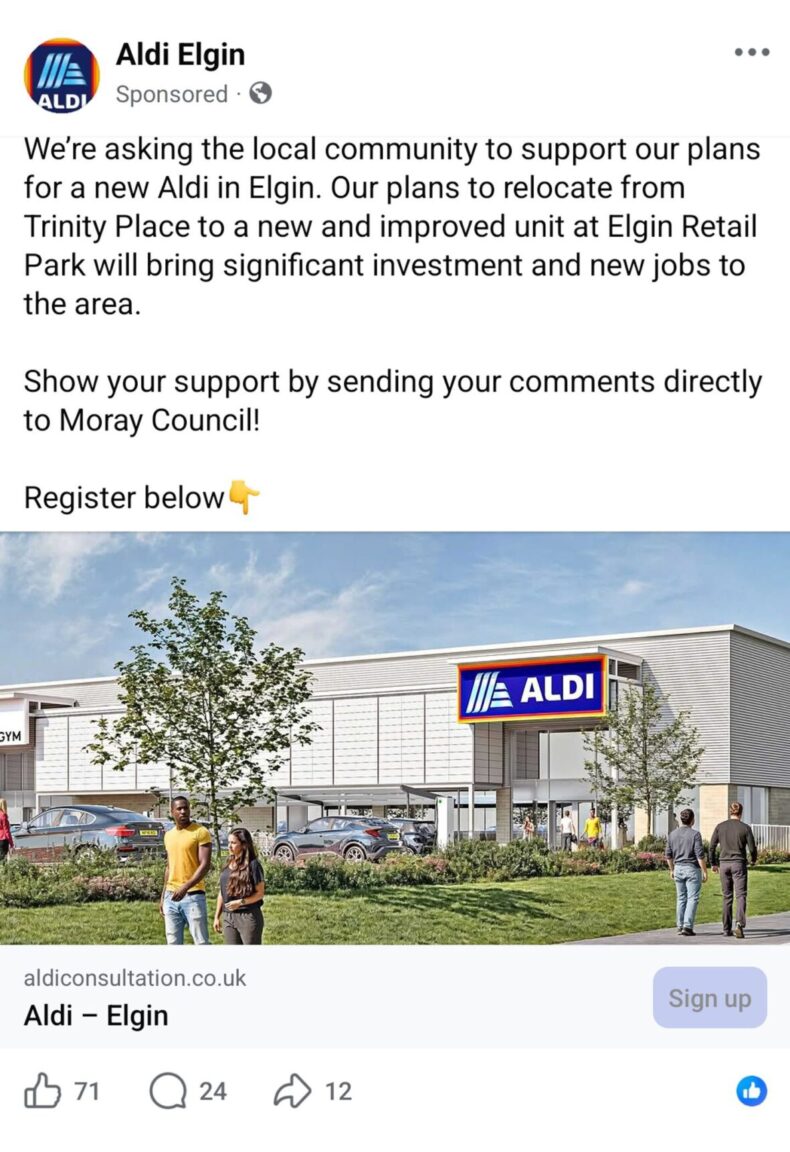 Aldi defends identical support letters for new Elgin store