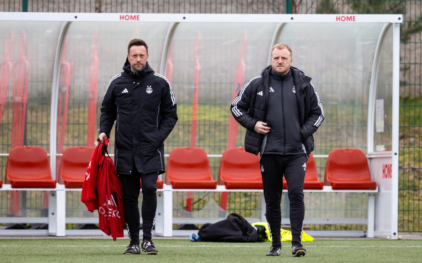Aberdeen Coach Ian Burchnall (L) and Assistant Brian Kerr a training session at Cormack Park,