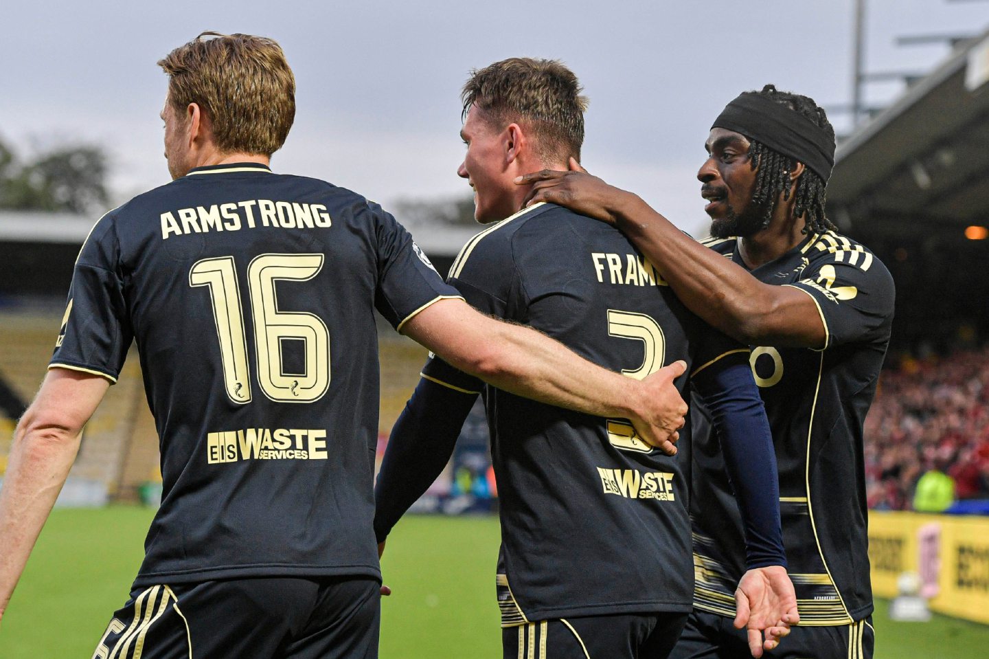 Mitchel Frame of Aberdeen celebrates scoring in the 2-2 draw at Livingston. 