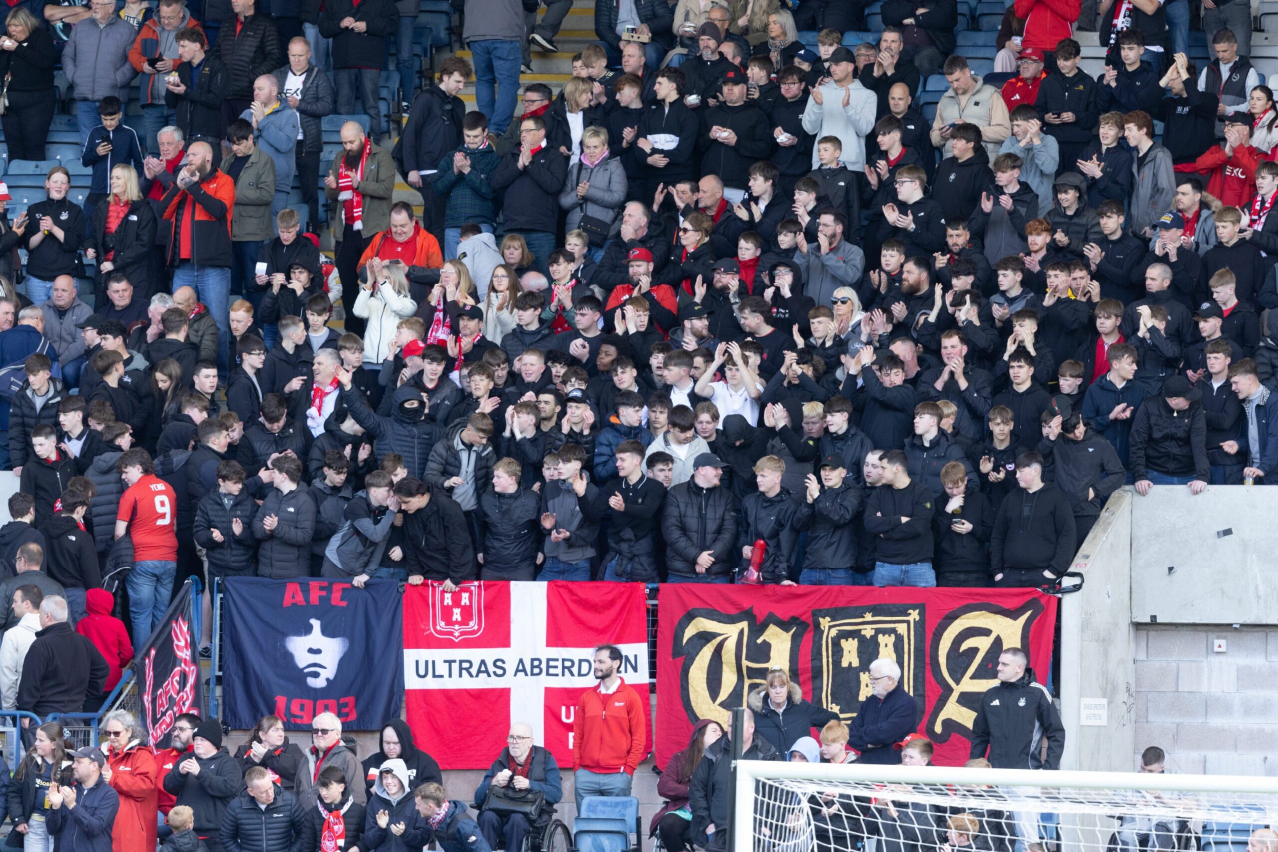 Aberdeen fans during the Premiership clash at Dundee
