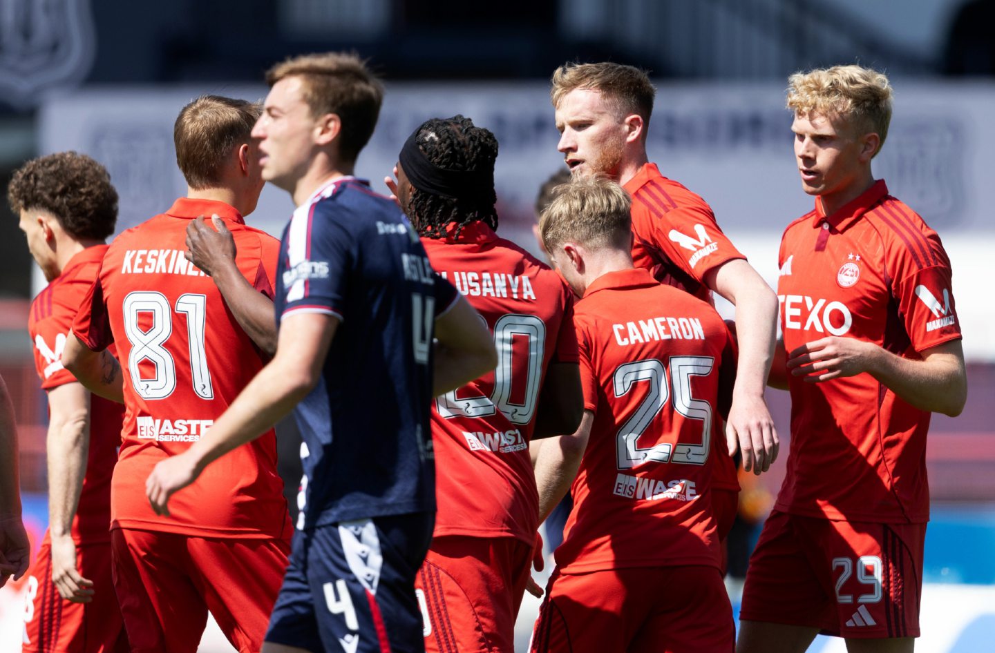 Aberdeen's Liam Morrison celebrates after scoring to make it 1-1 against Dundee at Dens Park. 