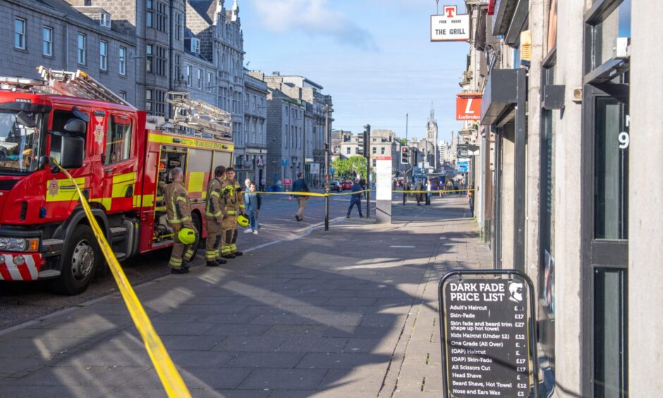 Fire appliances at Union Street, Aberdeen.