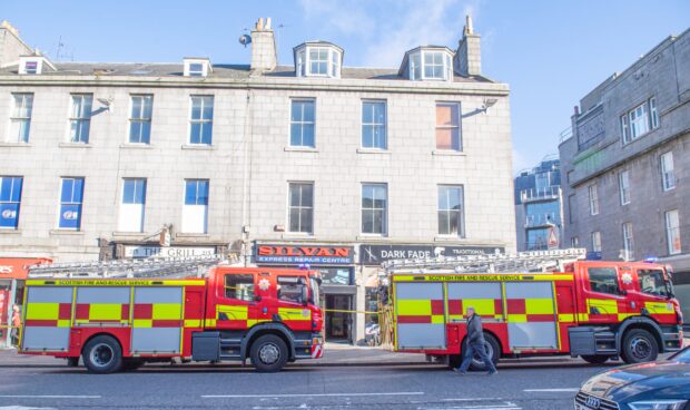 Fire appliances at Union Street, Aberdeen.