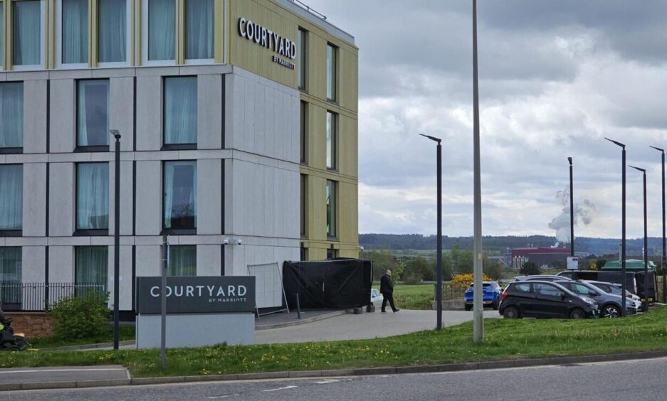 Privacy screens put up outside Inverness hotel during filming for Celebrity Traitors