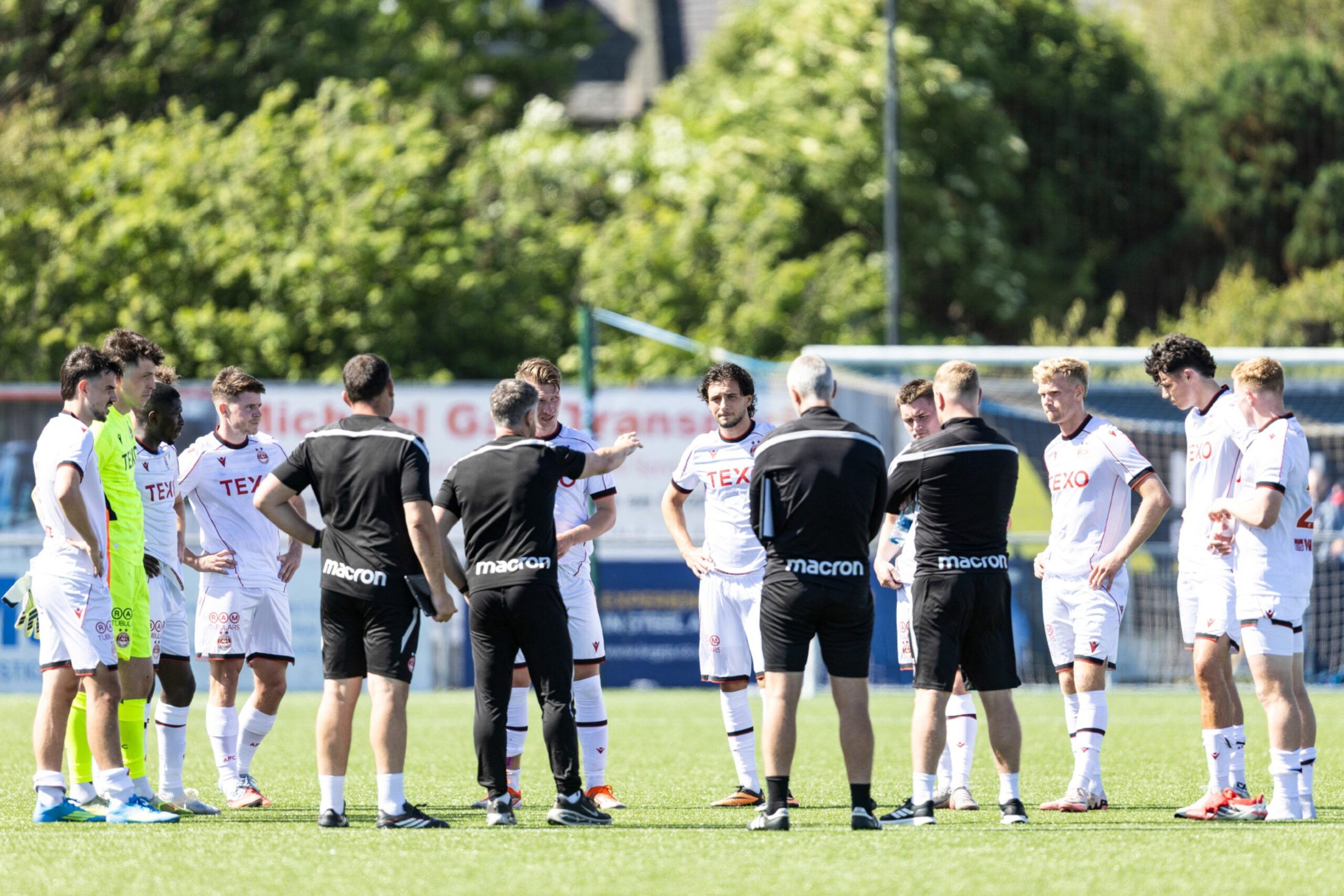 The Aberdeen squad at full time during a pre-season friendly against Cove Rangers,