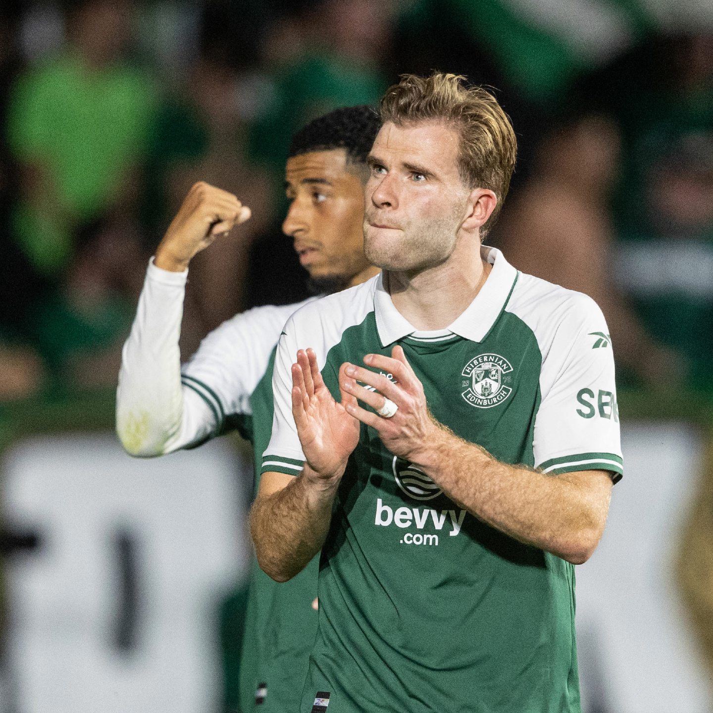 Chris Cadden in action for Hibs in the 4-1 UEFA Conference League Second Qualifying Round Second Leg win against KF Malisheva before driving to Aberdeen.
