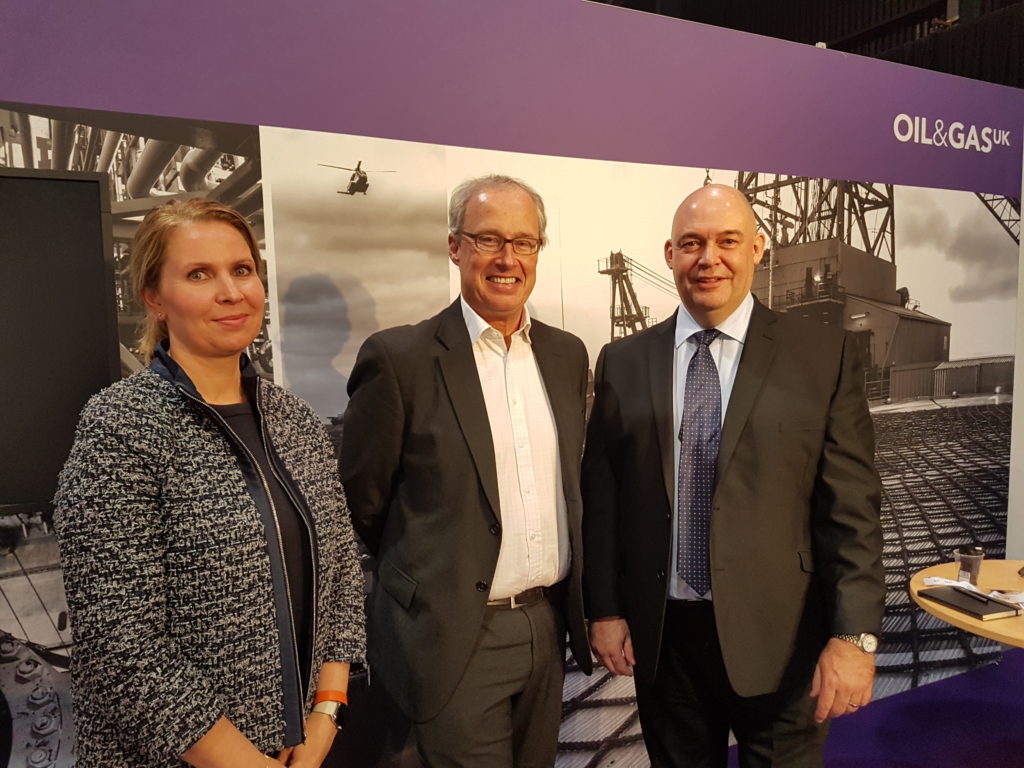 Maja Kildedal of Equinor, Robin Allan from Premier Oil (centre) and John McColl from Oil and Gas.