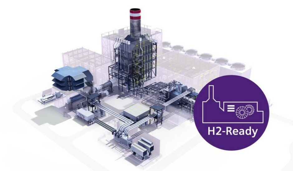 Schematic of a power plant with a label saying H2 Ready