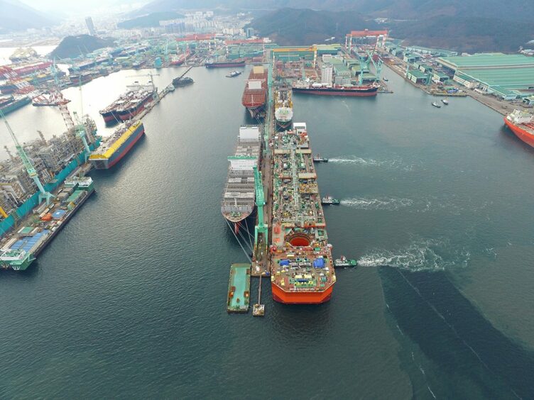 Aerial view of a docked ship