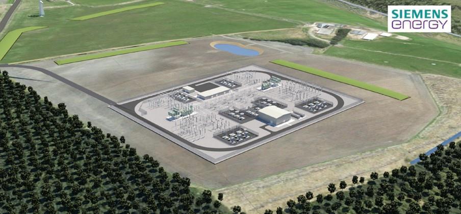 Visualisation of the Whitehillock substation from the north west. Supplied by Siemens Energy