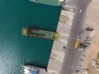 Drone shot of a ship moored at a port