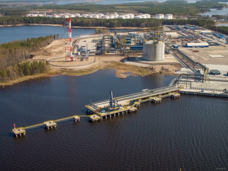 Aerial view of loading jetty at LNG plant