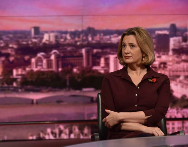 Former Home Secretary Amber Rudd appearing on the BBC One current affairs programme, The Andrew Marr Show, November 5 2017. Jeff Overs/BBC/PA Wire