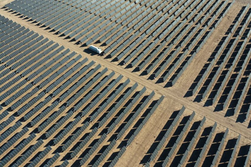 Photovoltaic panels at the Midway I Solar Farm, part of the 107-MW Midway Solar Farm, in Calipatria, California, U.S., on Wednesday, Dec. 15, 2021. Demand for electric vehicles has shifted investments into high gear to extract lithium from geothermal wastewater around the Salton Sea in California's Imperial Valley.