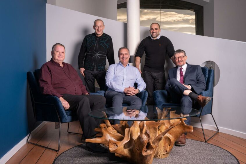 STC INSISO Directors. (L-R) Mark Rushton (Chief Executive Officer) Arrash Nekonam (Chief Technology Officer), Seated L to R Doug Leith (Chief Creative Officer), Steve Holmes (Chief Performance Officer), Alan Smith (Chief Operating Officer)