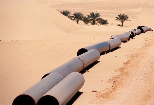 Pipeline sections in sandy desert