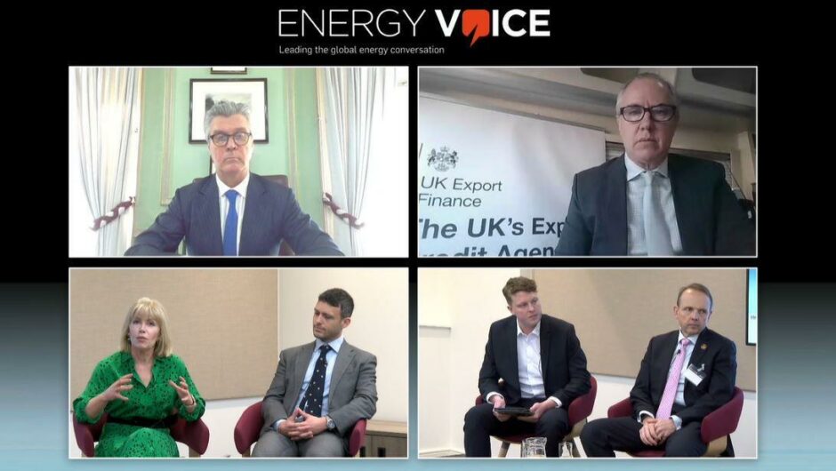 Clockwise from top left: Lord Offord, Parliamentary Under-Secretary of State for Scotland, HM Govt; Richard Simon Lewis, Director of Business Development, Marketing and Communications, UK Export Finance; Alistair Phillips-Davies, Chief Executive Officer, SSE; EV digital journalist Hamish Penman; Francesco Vanni, Head of Renewables ? UK & Ireland, DNV; Sian Lloyd Rees, UK Managing Director, Aker Offshore Wind.