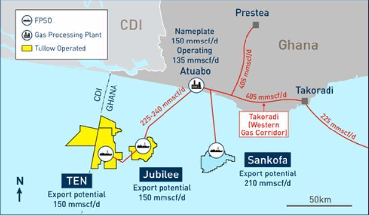 Map of gas infrastructure off Ghana 