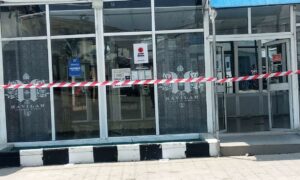 Glass doors sealed off with security tape