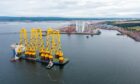 Turbine jackets for the Seagreen offshore wind farm arriving in the Highlands. Port of Nigg.