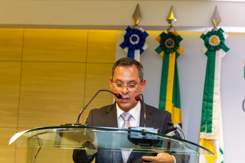 Jose Mauro Coelho makes his opening address as CEO of Petrobras.