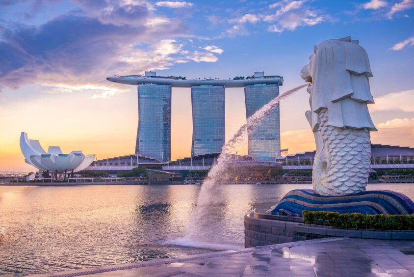 The Southeast Asian city state of Singapore at sunrise.