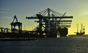 Port infrastructure at dusk