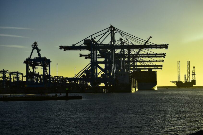 Port infrastructure at dusk