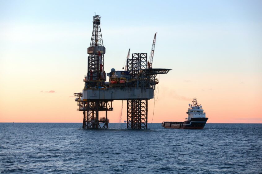 A picture of an offshore oil rig drilling platform in the North Sea