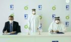 BP CEO Bernard Looney (far left) with ADNOC managing director Sultan Ahmed Al Jaber (right)
