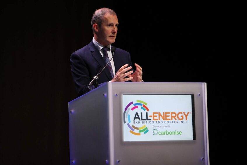 Cabinet Secretary for Net Zero, Energy and Transport Michael Matheson speaking at All-Energy.