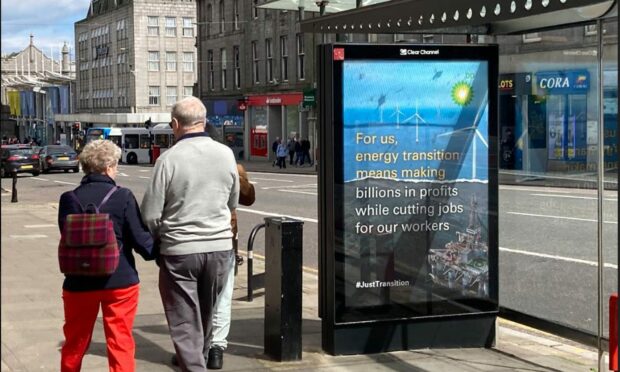 Fake BP poster on Union Street. Aberdeen. Supplied by Brandalism