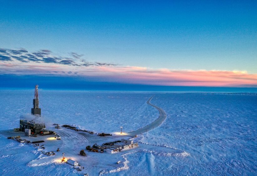 A drilling rig on an ice sheet