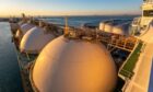 Tanks onboard the Karmol LNGT Powership Asia floating storage and regasification unit (FSRU), operated by Karpowership, viewed from the ship's bridge whilst docked at Cape Town port in Cape Town, South Africa, on Tuesday, April 19, 2022.