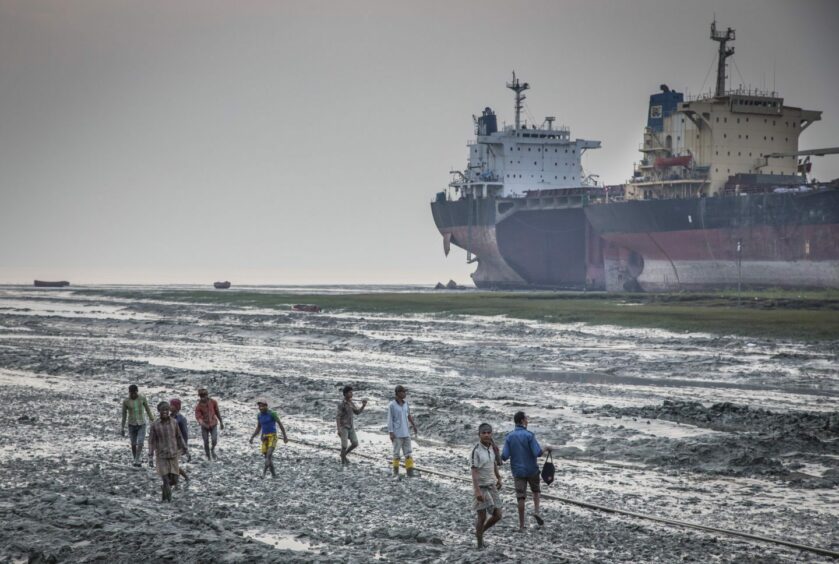 Workers at a beaching yard in Bangladesh.