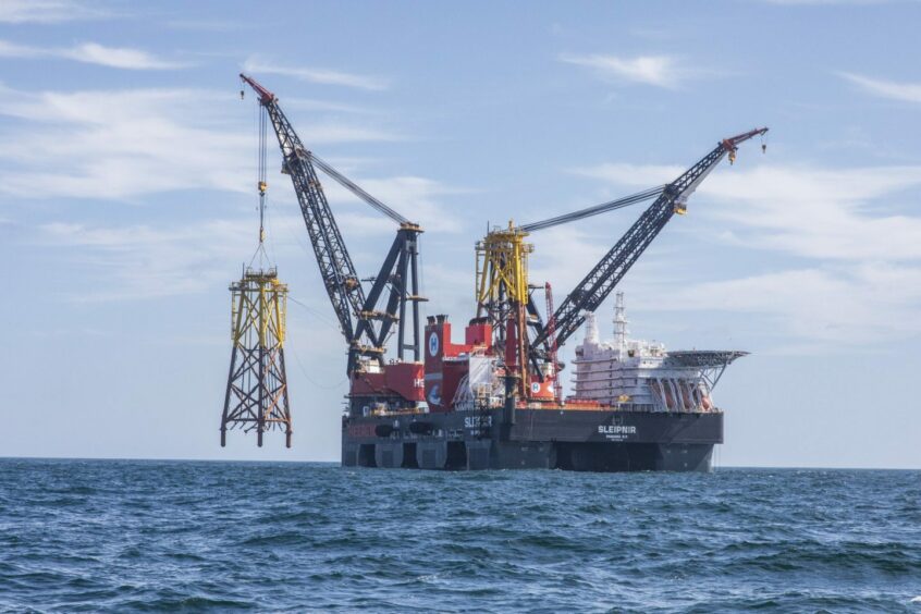 Jacket installation at the NNG wind farm off the Fife coast.