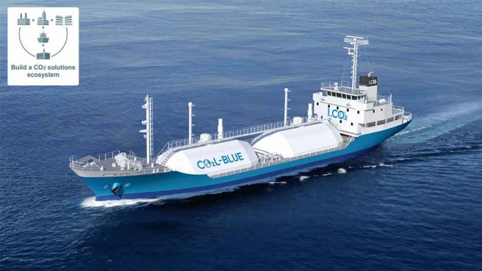 Conceptual image of MHI's LCO2 demonstration ship.