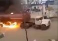Tanker in flames on street