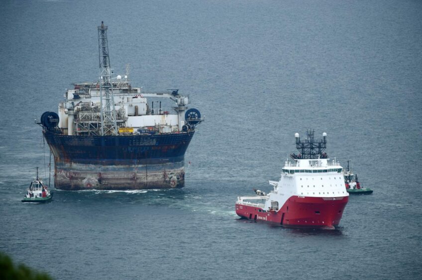 The FPSO arriving at Nigg in June
