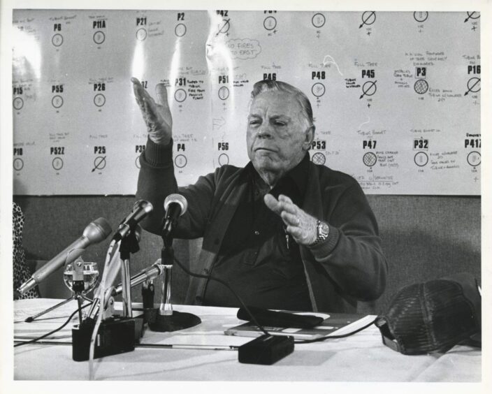 Red Adair during a press conference about Piper Alpha in Aberdeen.