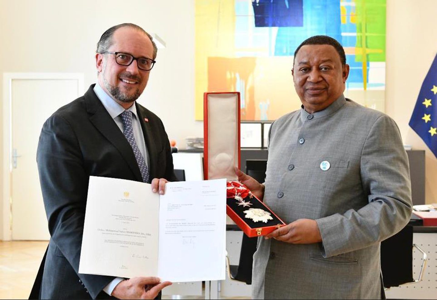 OPEC secretary general Mohammad Barkindo has died, according to Nigerian officials.  Picture shows; Barkindo receiving Austria?s prestigious silver decoration in acknowledgement of his achievements during his two terms as Secretary General.. Vienna, Austria. Supplied by OPEC Date; 22/06/2022