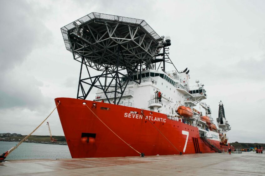 Subsea 7's Seven Atlantic dive support vessel entering and berthing at Port of Aberdeen's South Harbour. (Photo: Ross Johnston/Newsline Media)